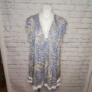 Navy Bleu Womens Eden Dress V Neck Tan Blue Palm Size Large Mini Flutter Sleeve